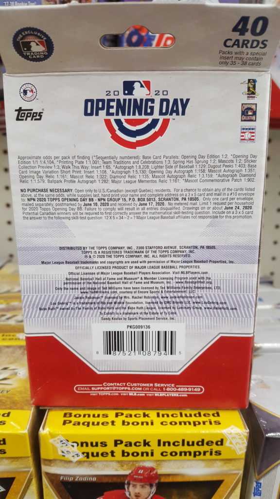 2020 Topps Opening Day Baseball Cards - Hanger Box - No Purchase Necessary (NPN) Information