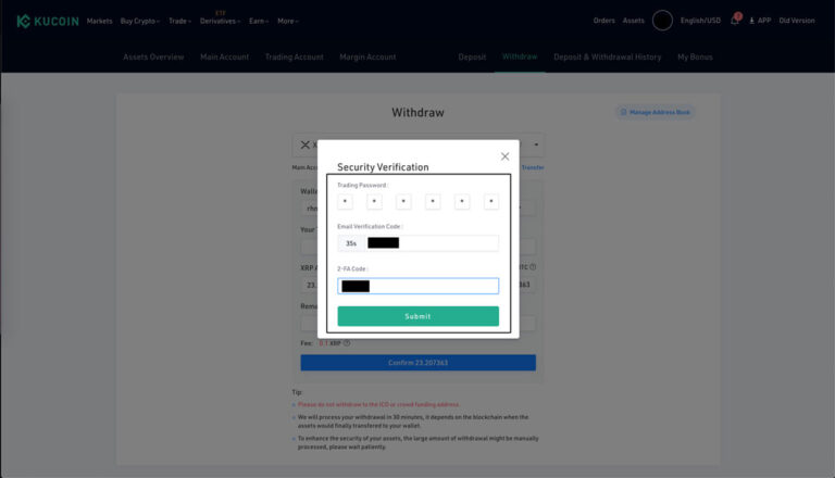 how to withdraw btc from kucoin