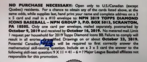 2019 Topps Diamond Icons Baseball - Hobby Box - No Purchase Necessary (NPN) Information