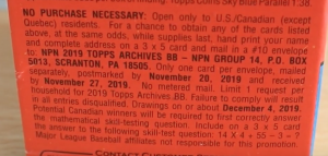 2019 Topps Archives Baseball - Blaster Box - No Purchase Necessary (NPN) Information