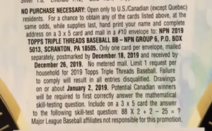 2019 Topps Triple Thread Baseball - Hobby Box - No Purchase Necessary (NPN) Information