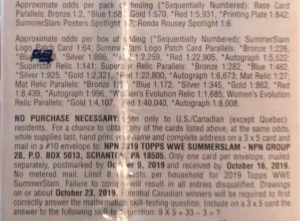 2019 Topps WWE SummerSlam Wrestling - Blaster Box - No Purchase Necessary (NPN) Information