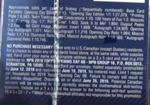 2019 Topps Opening Day Baseball - Blaster Box - No Purchase Necessary (NPN) Information