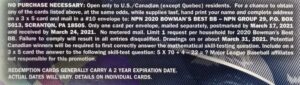 2020 Bowman’s Best Baseball Cards - Hobby Box - No Purchase Necessary (NPN) Information