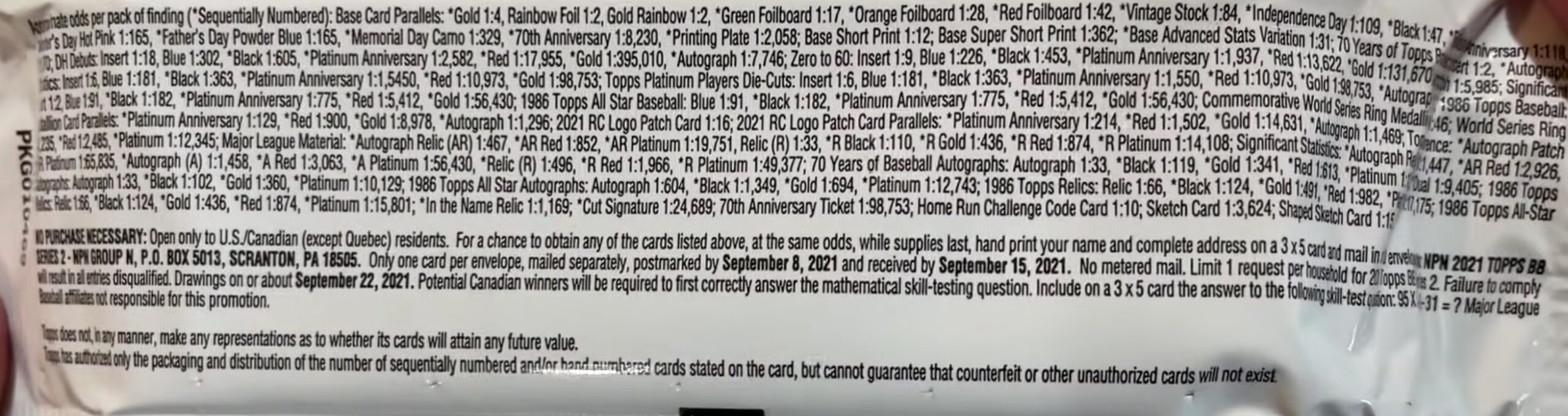 2021 Topps Series 2 Baseball Cards - Jumbo Box - No Purchase Necessary (NPN) Information