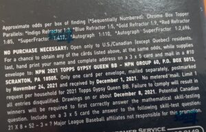 2021 Topps Gypsy Queen Baseball - Hobby Box - No Purchase Necessary (NPN) Information