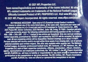 2021 Panini NFL Sticker & Card Collection Football - Hobby Box - No Purchase Necessary (NPN) Information