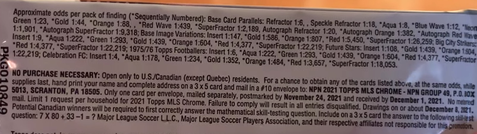 2021 Topps Chrome MLS Major League Soccer Cards - Hobby Box - No Purchase Necessary (NPN) Information