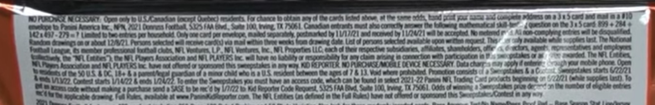 2021 Donruss Football Cards - All Formats - No Purchase Necessary (NPN) Information