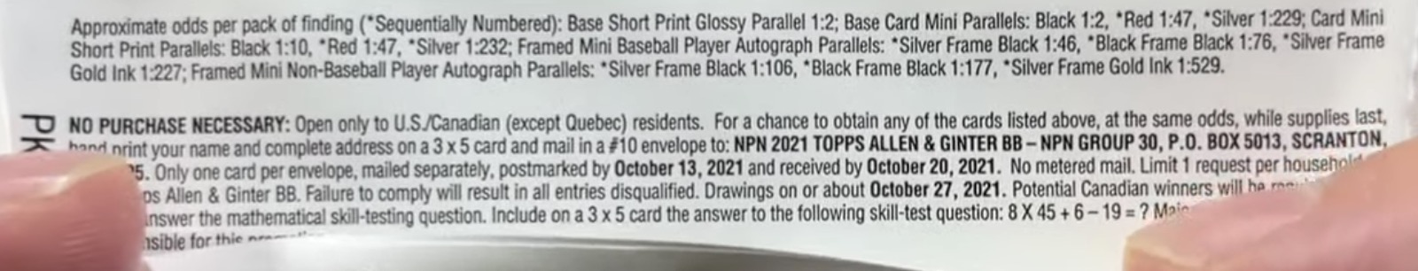 2021 Topps Allen & Ginter X Baseball - Hobby Box - No Purchase Necessary (NPN) Information