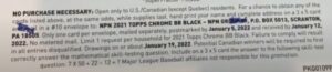 2021 Topps Chrome Black Baseball Cards - Hobby Box - No Purchase Necessary (NPN) Information