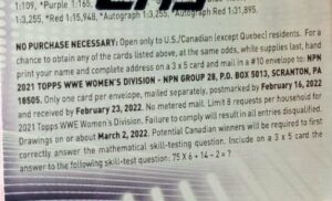 2021 Topps WWE Women’s Division Wrestling Cards - Blaster Box - No Purchase Necessary (NPN) Information