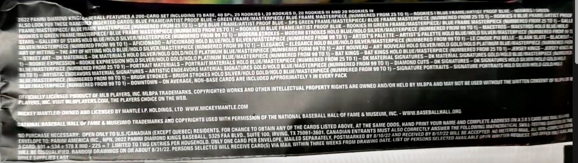 2022 Panini Diamond Kings Baseball Cards - All Formats - No Purchase Necessary (NPN) Information