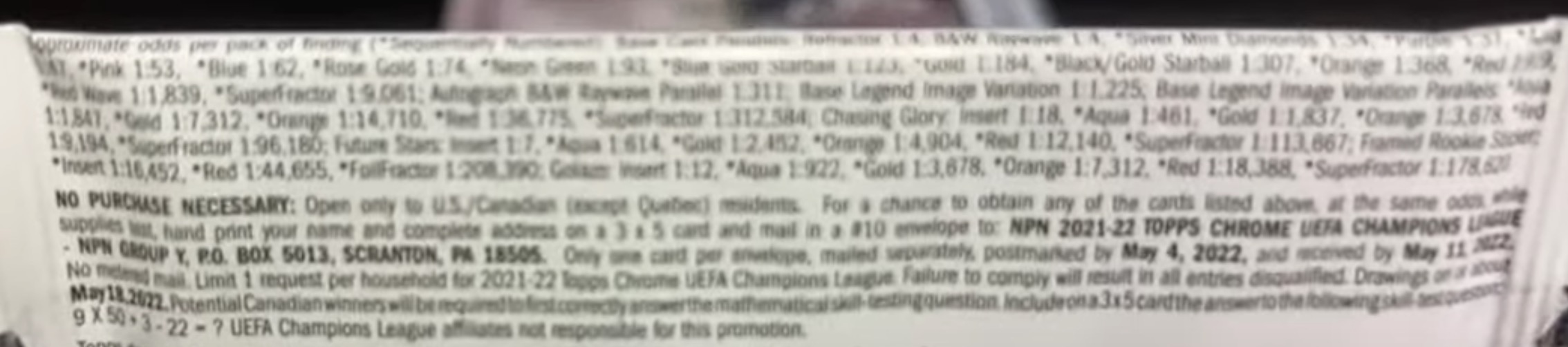 2021-22 Topps Chrome UEFA Champions League Soccer Cards - Hobby Box - No Purchase Necessary (NPN) Information