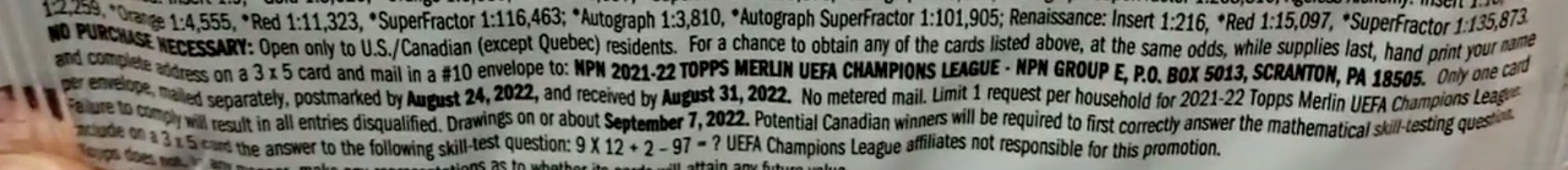 2021-22 Topps Merlin Chrome UEFA League Soccer Cards - Hobby Box - No Purchase Necessary (NPN) Information