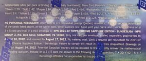 2021-22 Topps Chrome Sapphire Edition Bundesliga Soccer Cards - Hobby Box - No Purchase Necessary (NPN) Information
