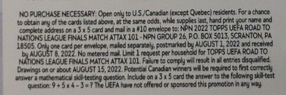 2022 Topps UEFA Road To Nations League Finals Match Attax 101 Cards - Metal Tins - No Purchase Necessary (NPN) Information