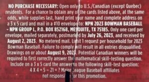 2023 Bowman Baseball Cards - Blaster Box - No Purchase Necessary (NPN) Information