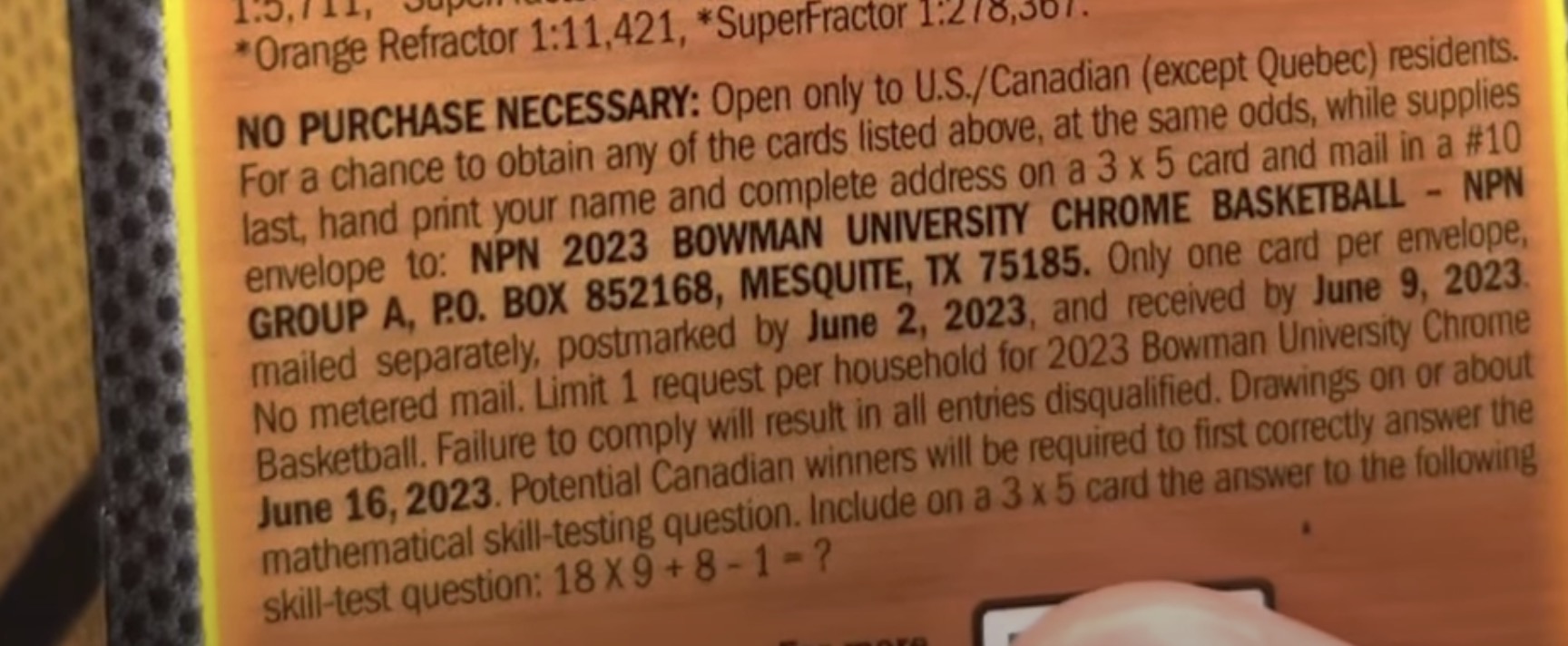 2022-23 Bowman University Chrome Basketball Cards - Blaster Box - No Purchase Necessary (NPN) Information