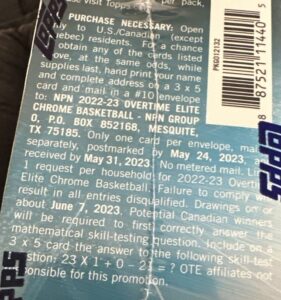 2022-23 Topps Chrome OTE Overtime Elite Basketball Cards - Blaster Box - No Purchase Necessary (NPN) Information